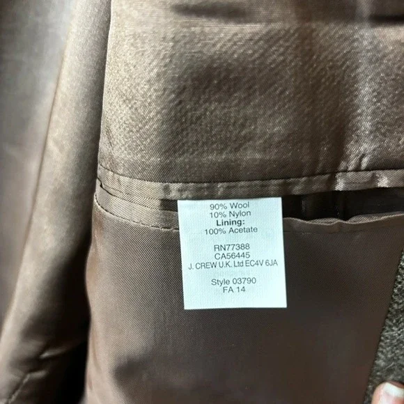 Mens‎ J Crew 44L Wool Blend Herringbone Blazer Sport Jacket Brown Two Button